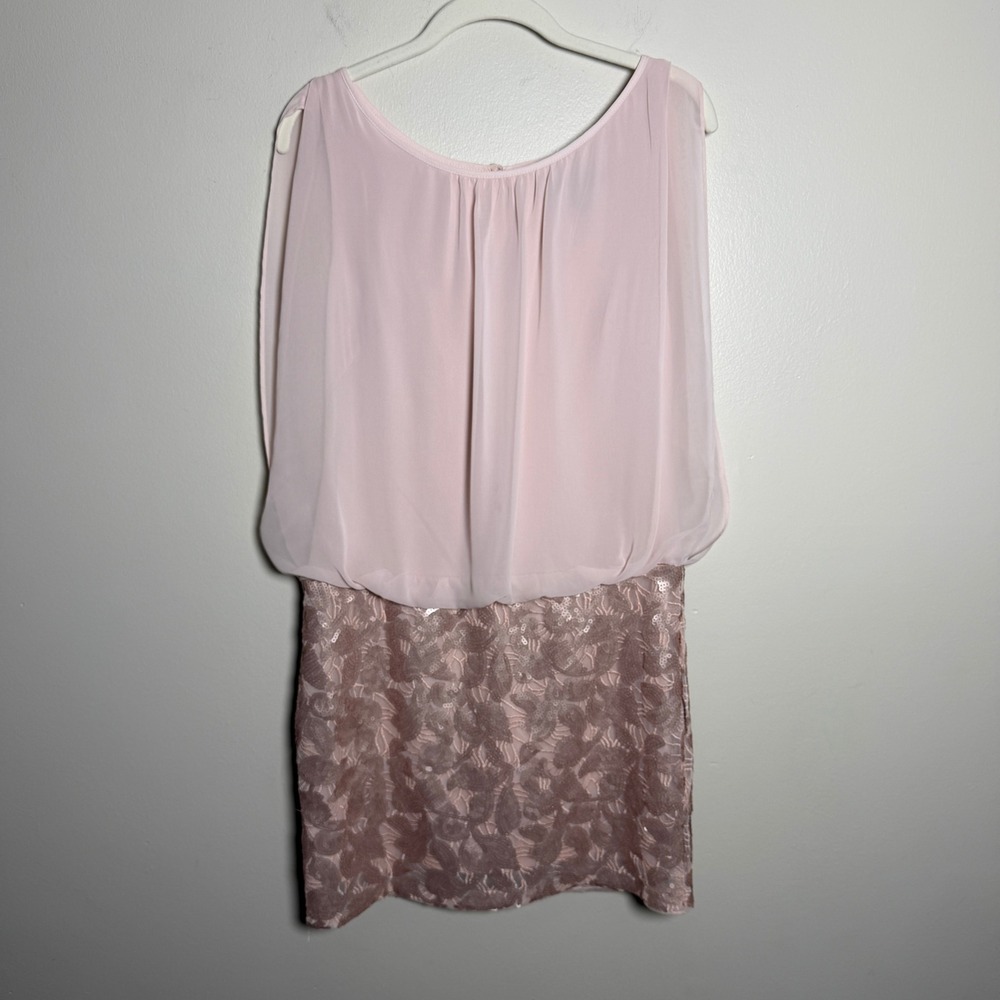 Aidan Mattox Womens Dress 6 Pink Sequin Lace Chiffon Blouson Sleeveless Party